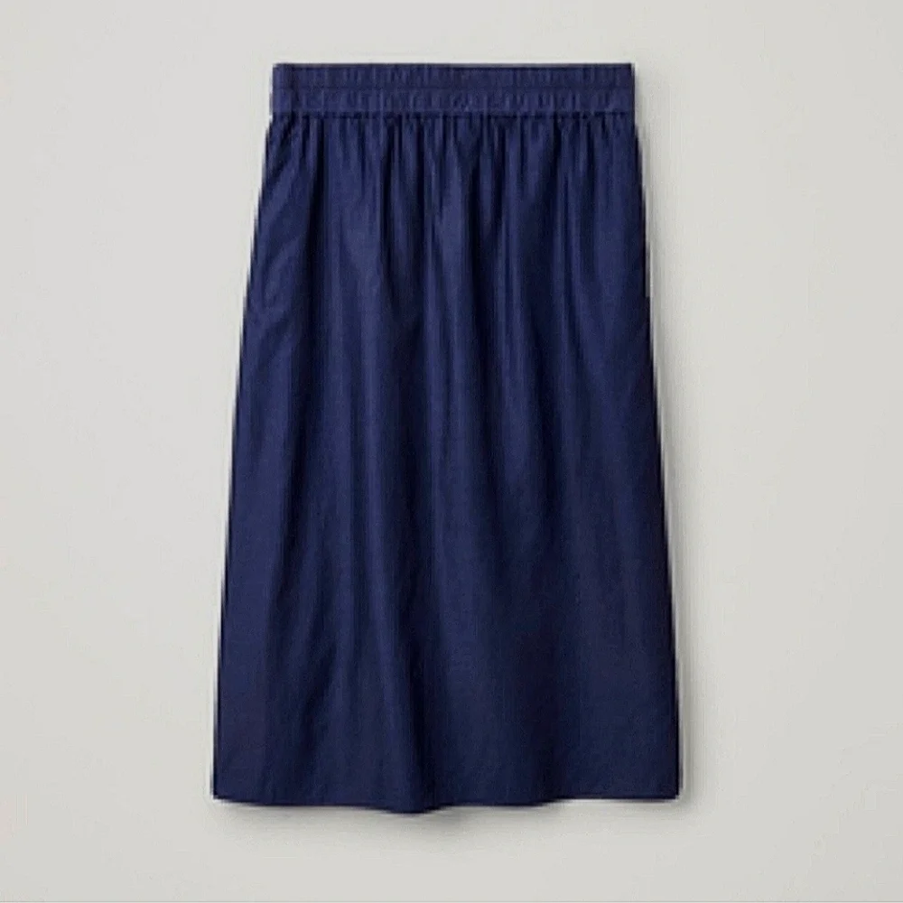 COS-Elastic Waist & Pockets Midi 100% Polyester Navy Skirt-Size 2